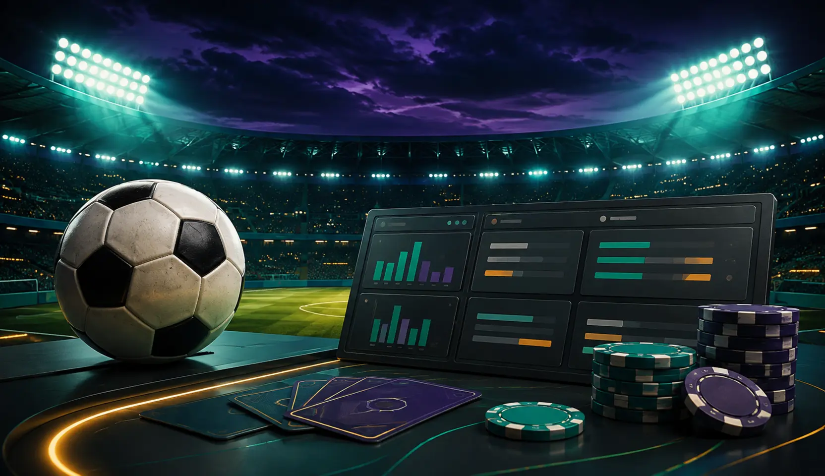 Stadion sepak bola dan panel statistik generik tanpa kuota